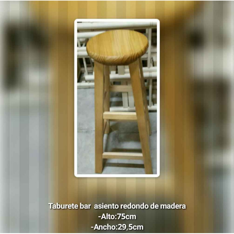 CS - Taburete para bar madera de chopo asiento redondo 75