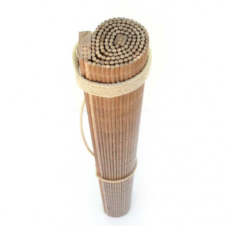 Persiana-esterilla-Ceilán-Ceylán-varillas-madera-4-mm-nogal-claro-detalle-enrollada