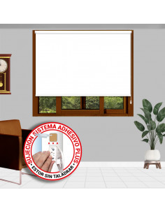 1-Estor enrollable Opaco CAUCASO - Caledonia sujeción ADHESIVO PLUS color CA-8001 BLANCO